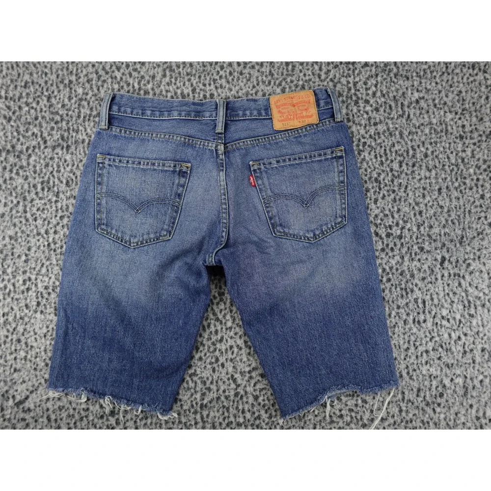 Levi's 511 Slim Fit Denim Shorts Mens 32 Blue Medium Wash Raw Hem Cut Off
